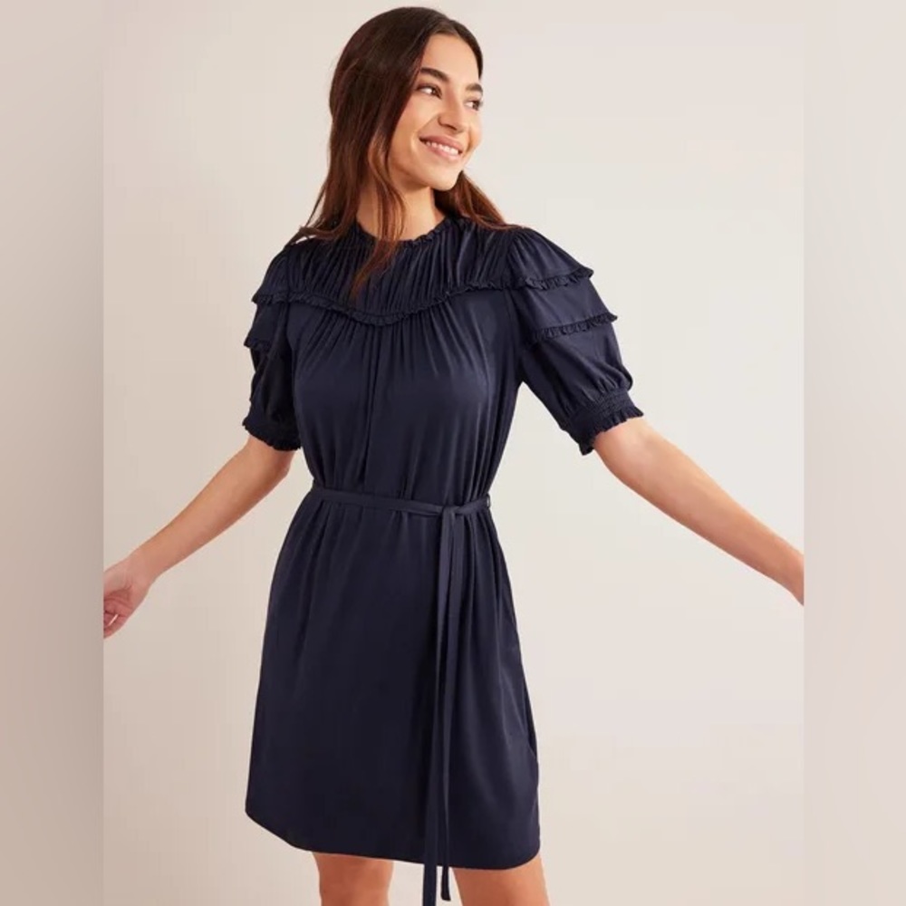 Boden Yoke Detail Jersey Mini Dress. Size small. Navy.